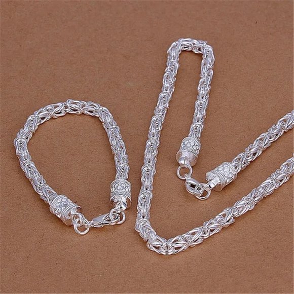 Fashion Jewelry Other - Awesome Byzantine 20" & 8 Inches Long Dragon Chain and Bracelet Set  7mm Wide